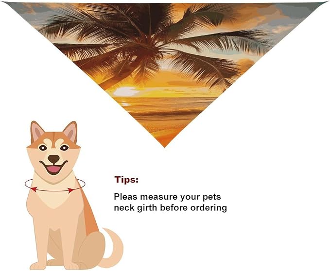 Dog Bandana Spring Pet Scarf Adjustable Triangle Tropical Beach Palm Tree Sunset Printing Dog Bib Washable Polyester Puppy Bandana for Small Medium Large Dogs Cat Birthday Party Supplies