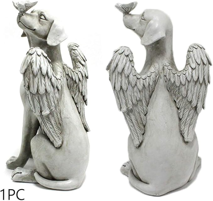 Angel Dog Memorial Statue, Dog Memorial Stones, 8 inch Garden Resin Sleeping Dog Ornament, Dog Passing Away Bereavement Gifts, Pet Loss Gift for Dog, Pets Grave Marker, Tribute Statue