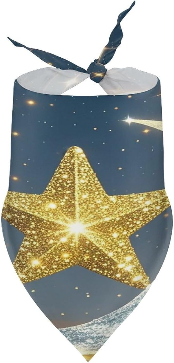 Dog Bandana Spring Pet Scarf Adjustable Triangle Golden Stars and Moon Printing Dog Bib Washable Polyester Puppy Bandana for Small Medium Large Dogs Cat Birthday Party Supplies