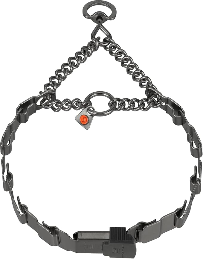 Herm. Sprenger NeckTech Fun Dog Training Collar with Quick Release Snap and Swivel, Anti Pull Collar, Stainless Steel Black (18" Neck Size; 20" Chain Length)
