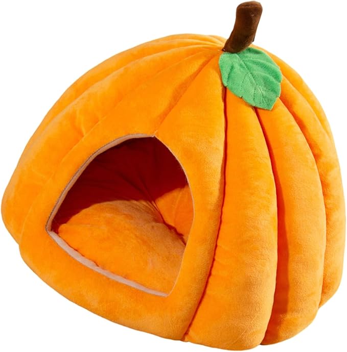 Peiiwdc Detachable Pet Bed Kitten Puppy Dog Cave Cartoon Pumpkin Pet Detachable Cushion Nest Supplies Cave Washable