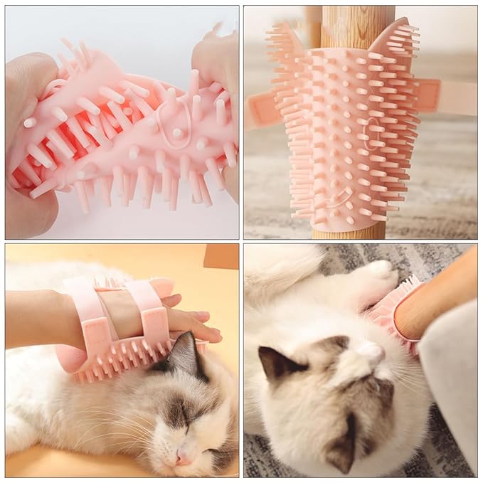 Toyvian Silicone Cat Massage Brush Corner Self Groomer Comb for Scratching and Loose Hair Removal, Pink Large Pet Grooming Tool for Indoor Cats and Kittens