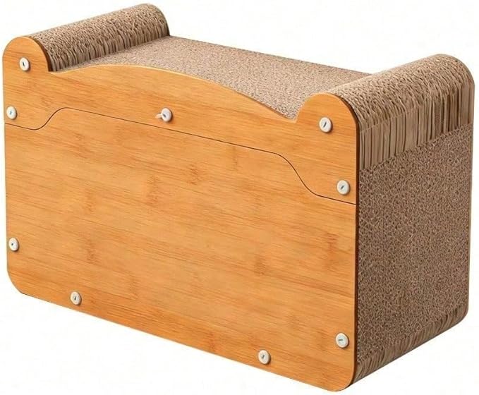 Multi-Function Cat Scratcher House Box,3-in-1 Scratch Pad and Soft Bed & Play Cave with Toys, Durable Build & Ideal for Cats/Kitty (Yellow,FX-SFXY)