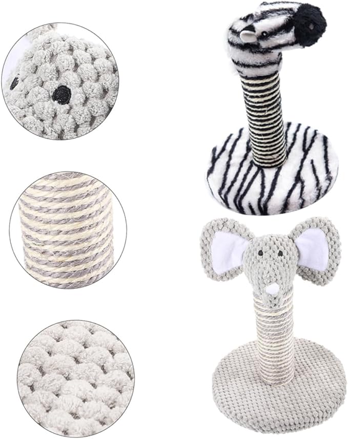 HEMOTON 2pcs Small Elephant Zebra Cat Scratching Posts Vertical Sisal Cat Claw Scratcher Kitten Climbing Frame Indoor Wear-Resistant Pet Scratching Poles for Small