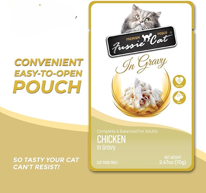 Fussie Cat Premium Wet Cat Food in Gravy (5 Pack) 2.47-oz Pouches, 5 Flavor Variety Pack+ lid