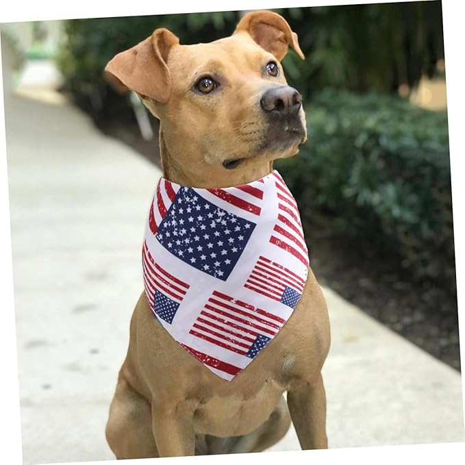 Pet Triangle Bandana Independence Day Festival Burp Cloth with American Flag Print for Dogs and Cats, Holiday Pet Scarf for Patriotic Dog Supplies