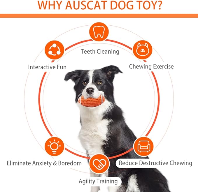 AUSCAT 2PCS Squeaky Dog Football Toy, Dog Chew Toy, Tough Rubber Dog Ball for Small Medium Dogs, Green and Orange, Small Size, 4.1''