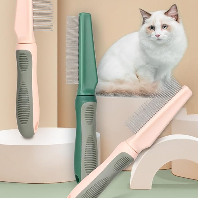 Totority Pet Grooming Comb for Cats and Dogs with Olive Green Fine Metal Teeth, 78-tooth Dematting and Shedding Removal Tool, Sturdy Hair Detangler Suitable for Long and Short Fur