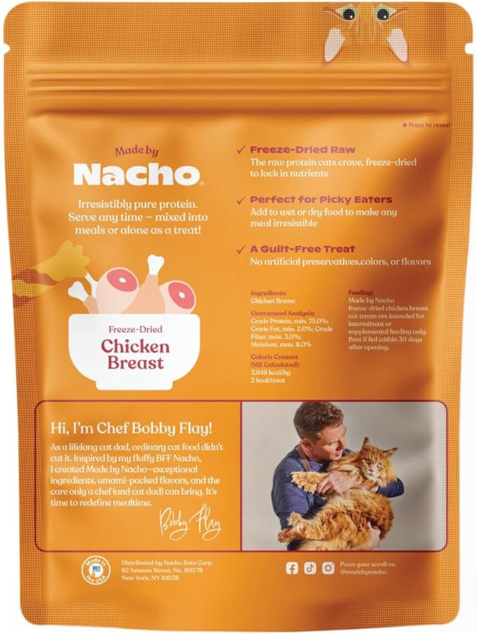 Made by Nacho Freeze-Dried Chicken Breast Meal Topper, Mixer or Treat 3.5oz | High Protein, Pure Chicken Ingredients | Premium Cage-Free Chicken Breast | Crunchy Texture