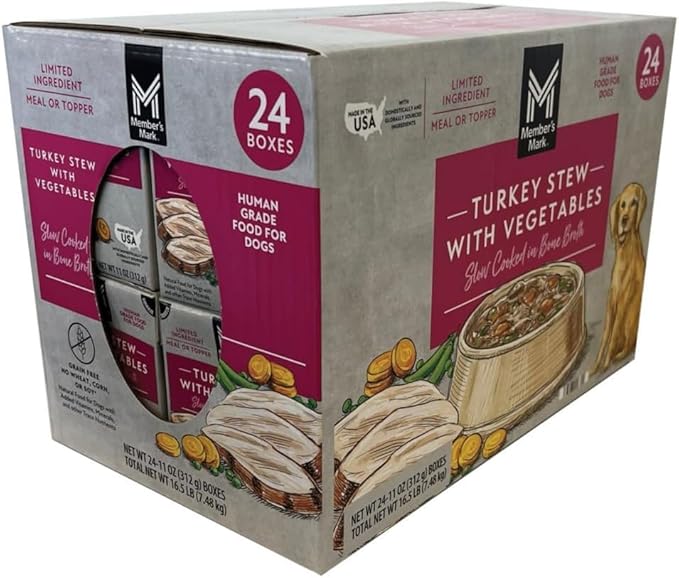 Member Marks Turkey Stew with Vegetables Wet Dog Food, 11 oz., 24 Boxes Pack-1