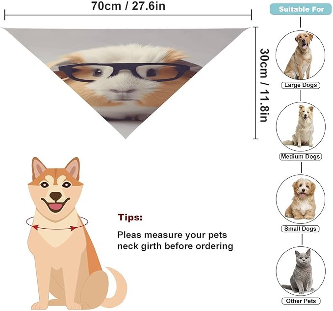 Dog Bandana Spring Pet Scarf Adjustable Triangle Guinea Pig with Glasses Printing Dog Bib Washable Polyester Puppy Bandana for Small Medium Large Dogs Cat Birthday Party Supplies