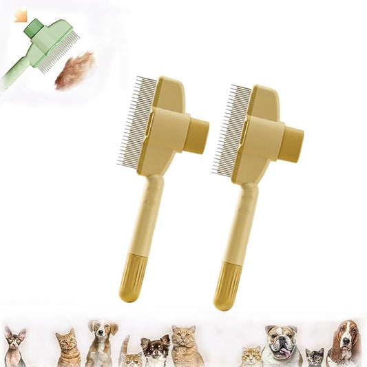 Zen Brush for Cats, Zenbrush Cat Comb, Cat Flea Comb, Upgrade Dog and Hair Removal with Release Button(Beige+Beige)