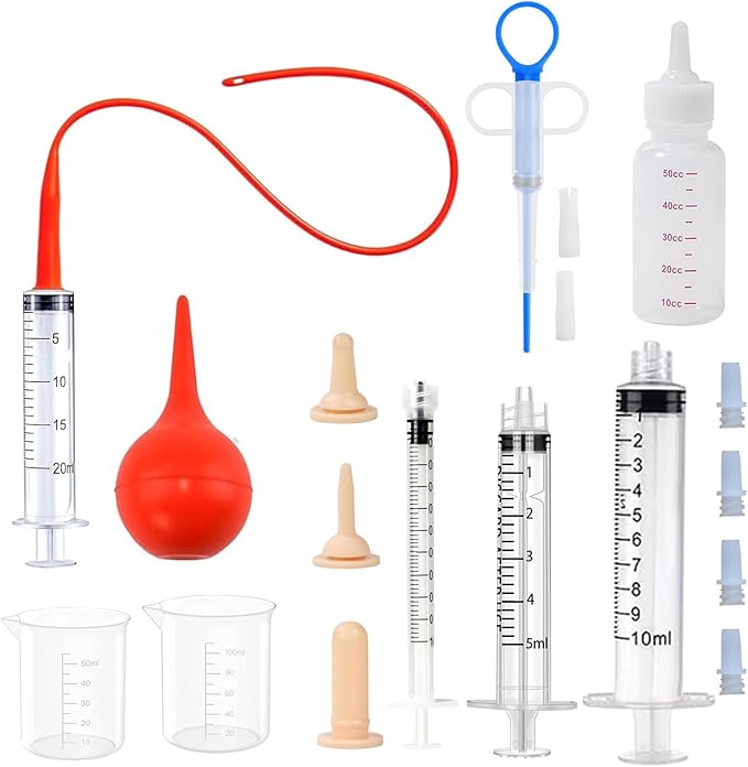 Newborn Kitten Nursing Bottle Feeding Kit, Pet Bottle, Silicone Nipples, 8 FR Feeding Tube, Pet Pill Shooter, Aspirator Bulb, Small Animal Feeding Supplies for Newborn Pet Dog Rabbit Goat