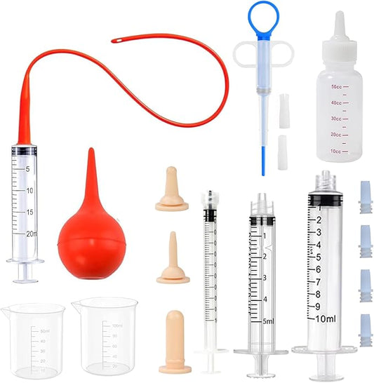 Newborn Kitten Nursing Bottle Feeding Kit, Pet Bottle, Silicone Nipples, 8 FR Feeding Tube, Pet Pill Shooter, Aspirator Bulb, Small Animal Feeding Supplies for Newborn Pet Dog Rabbit Goat