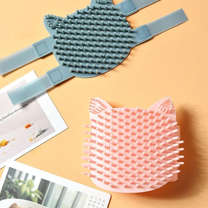 Beaupretty Silicone Cat Massage Comb Brush Self Grooming Corner Scratcher Pink Large Dual-use Wet Dry Pet Hair Removal Tool for Indoor Cats