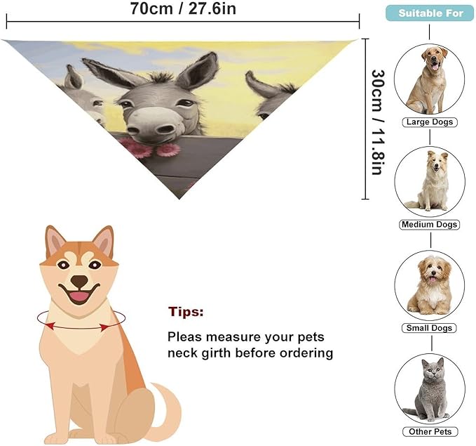 Dog Bandana Spring Pet Scarf Adjustable Triangle Donkey and Flower Printing Dog Bib Washable Polyester Puppy Bandana for Small Medium Large Dogs Cat Birthday Party Supplies