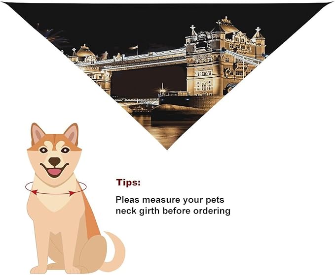 Dog Bandana Spring Pet Scarf Adjustable Triangle Night London Tower Bridge Printing Dog Bib Washable Polyester Puppy Bandana for Small Medium Large Dogs Cat Birthday Party Supplies