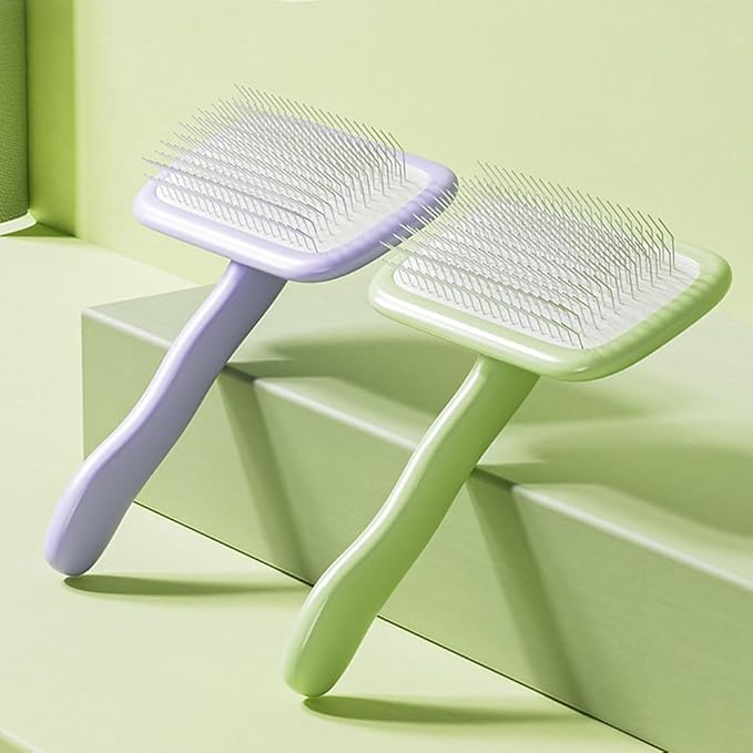 Pet Grooming Brush for Shedding Dog Cat Needle Comb Square-Shaped Deshedding Combs Detangler Grooming Tools for Short Long Hair Remove Tangles Knots - Purple L