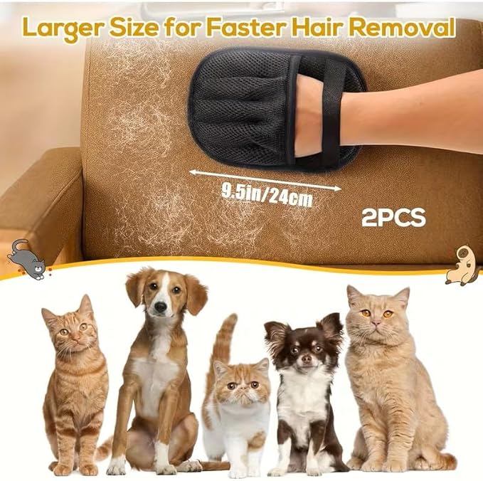 Pet Hair Remover Gloves for Dogs & Cats – Reusable Grooming Mitt with Five Finger Design, Remove Fur from Couch, Carpet, Car & Furniture (1 Pair)