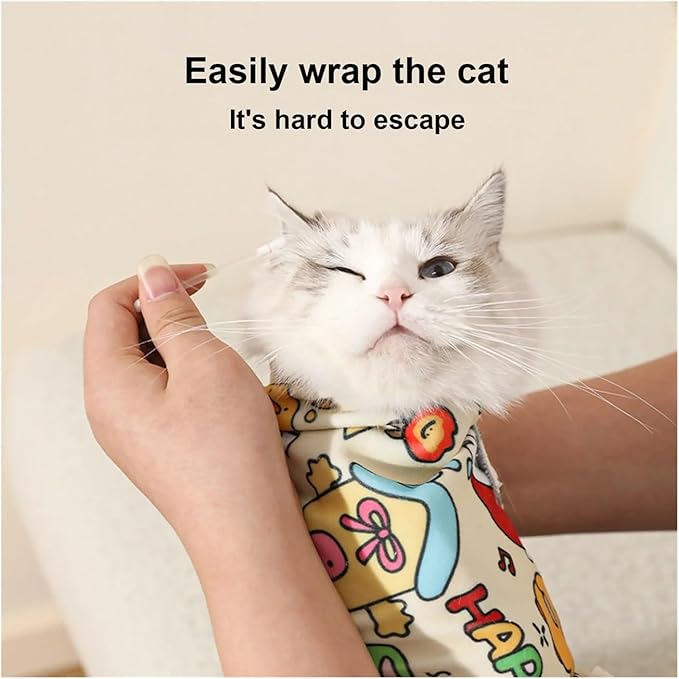 Self-Adherent Cat Grooming Wrap - Bite, Scratch, Escape Swaddle for Medicine & Nail Clipping