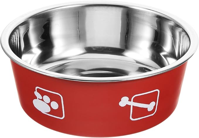Stainless Steel Dog Feeding Bowl Non-Skid Medium Size Brick Red Pet Food and Water Dish for Household Use Puppy Feeder Spill-Proof Pet Supply