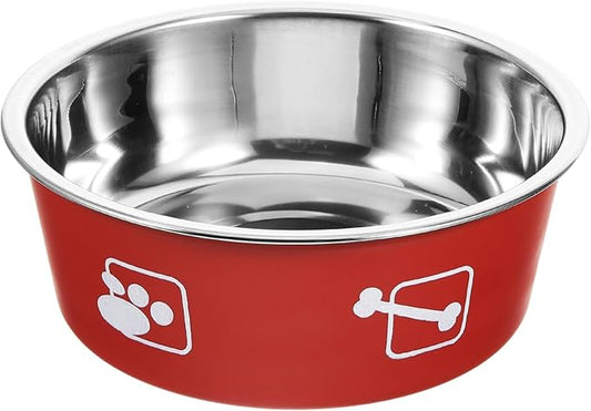 Stainless Steel Dog Feeding Bowl Non-Skid Medium Size Brick Red Pet Food and Water Dish for Household Use Puppy Feeder Spill-Proof Pet Supply