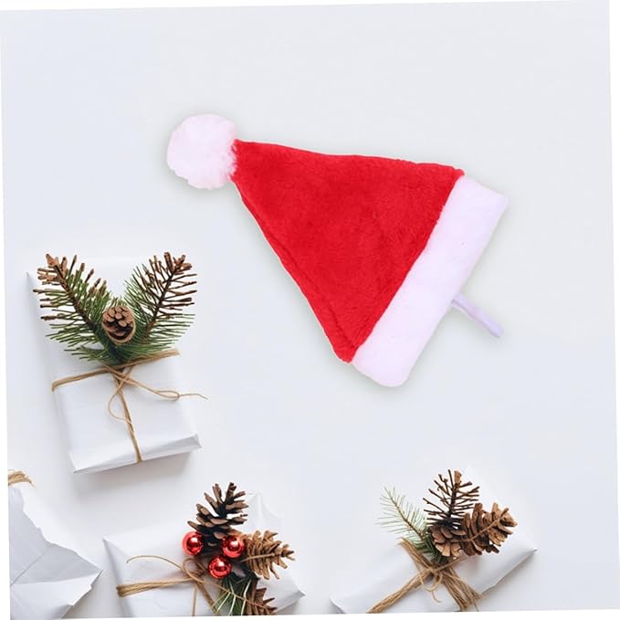 SEWACC 4pcs Adjustable Plush Dog Santa Hat Christmas Pet Costume Cap with Soft Lining for Small Dogs and Cats Holiday Party Supplies