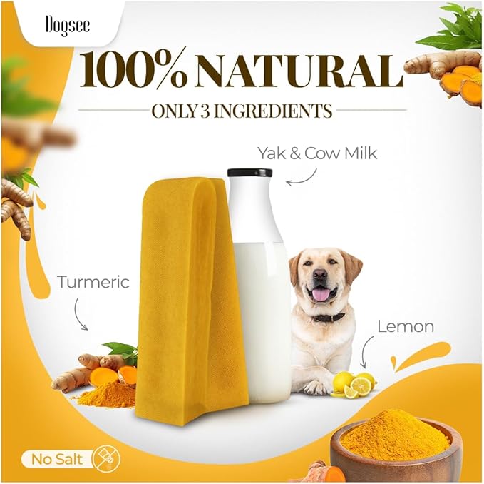 Dogsee Himalayan Yak Chews with Turmeric/Curcumin 3lb (XL - 9 Bars) | for Large Dogs | Dog Treats for Large Dogs | Help Alleviate Joint Pain | Rawhide-Free | Anti Inflamatory