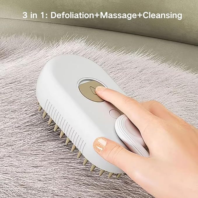 Cat Steam Brush,Rechargeable with Handle,Self-Cleaning Grooming Tool, for Cats and Dogs,3 In 1 Cat Steamy Brush, Multifunctional Hair Comb for Removing Tangled and Loose Hair (White)