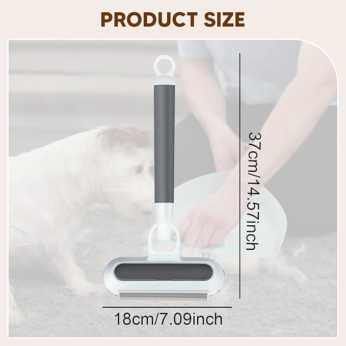 Pet Hair Removal Brush Glass Washable 3 in 1 Lightweight Cat Hair Remover Grooming Brush for Indoor Bedding Doors, Gray