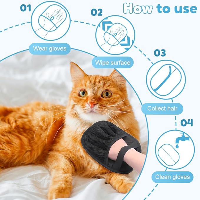 Pet Hair Remover Glove, 2025 Electrostatic Pet Hair Removal Gloves for Dogs and Cats, Reusable Cat & Dog Hair Remover for Couch, for Couch, Furniture, Carpet, Car Seat, Fur Removal Tool (2 pcs)