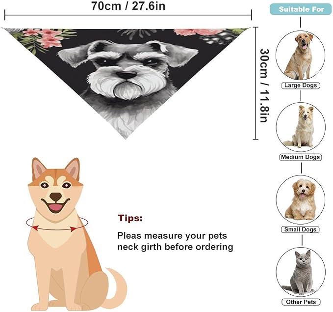 Dog Bandana Spring Pet Scarf Adjustable Triangle Schnauzer Printing Dog Bib Washable Polyester Puppy Bandana for Small Medium Large Dogs Cat Birthday Party Supplies