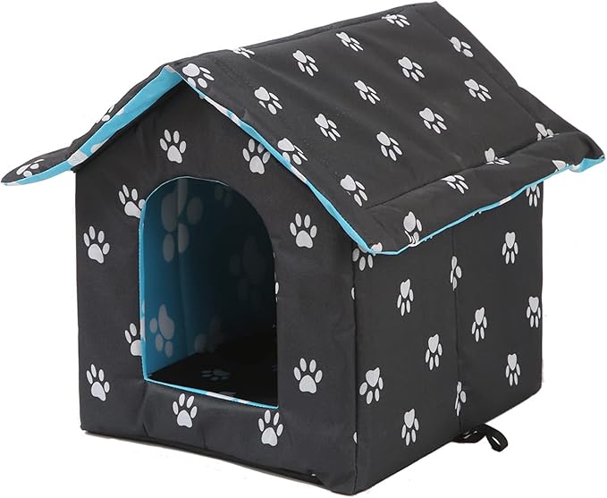 Outdoor Cat House, Cat Houses for Outdoor Cats, Weatherproof Warm and Insulated Cat House with Transparent Curtain Pet House, Stray Cats Shelter (Black, Medium-Houses)