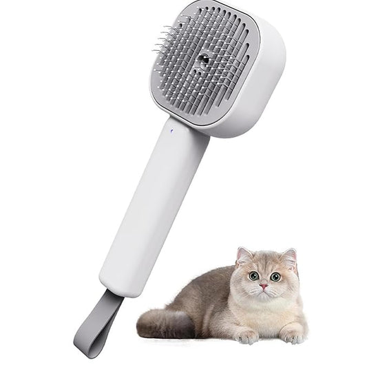 3-in-1 Cat Steam Brush – Self-Cleaning Pet Spray Grooming Comb for Cats & Dogs, USB Rechargeable, Shedding, Massaging & Hair Removal with Cool Mist (Gray)