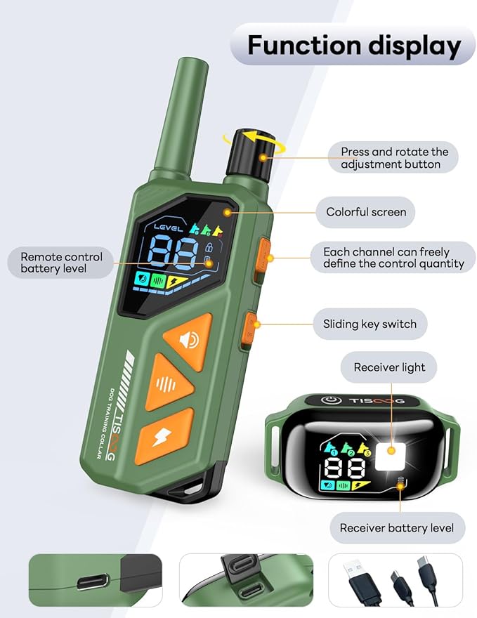 Dog Shock Collar - 3300FT Dog Training Collar with Remote, IPX7 Waterproof Electric Dog Collar with 4 Training Modes, Security Lock, Rechargeable E-Collar for Small Medium Large Dogs (Green)