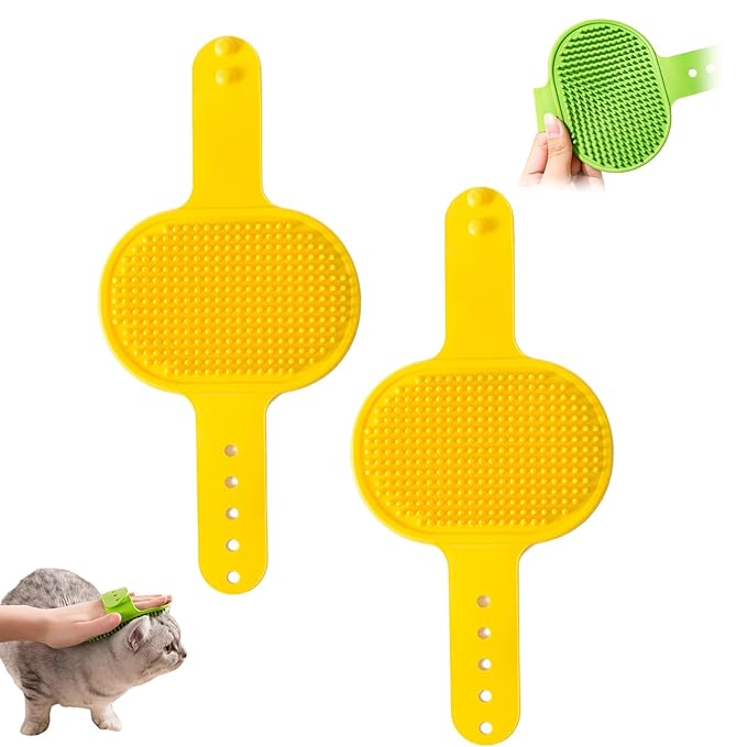 Silicone Grooming Strap Pad for Cats, Silicone Grooming Strap Pad 2-in-1self Groomer for Kitten,Bathing Brush,Scratching Board Pet Supplies for Cats Tree Furniture Sofa Chair Legs (2pcs Yellow)