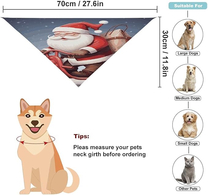 Dog Bandana Spring Pet Scarf Adjustable Triangle Santa Claus on Scooter Printing Dog Bib Washable Polyester Puppy Bandana for Small Medium Large Dogs Cat Birthday Party Supplies