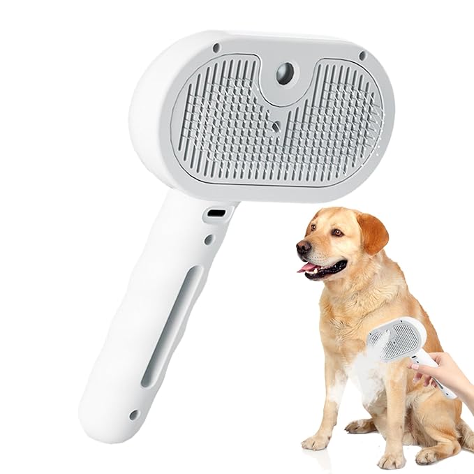 Cat and Dog Steaming Grooming Comb - Rechargeable Usb Spritz Defur Tool with 35ml Water Reservoir, Ergonomic Design for Safe Hair Removal, Pet Brush for Indoor Cats, Dogs