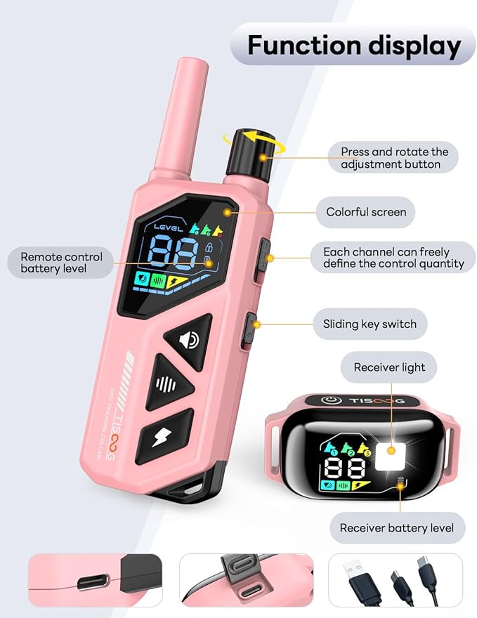 Dog Shock Collar - 3300FT Dog Training Collar with Remote, IPX7 Waterproof Electric Dog Collar with 4 Training Modes, Security Lock, Rechargeable E-Collar for Small Medium Large Dogs (Pink)