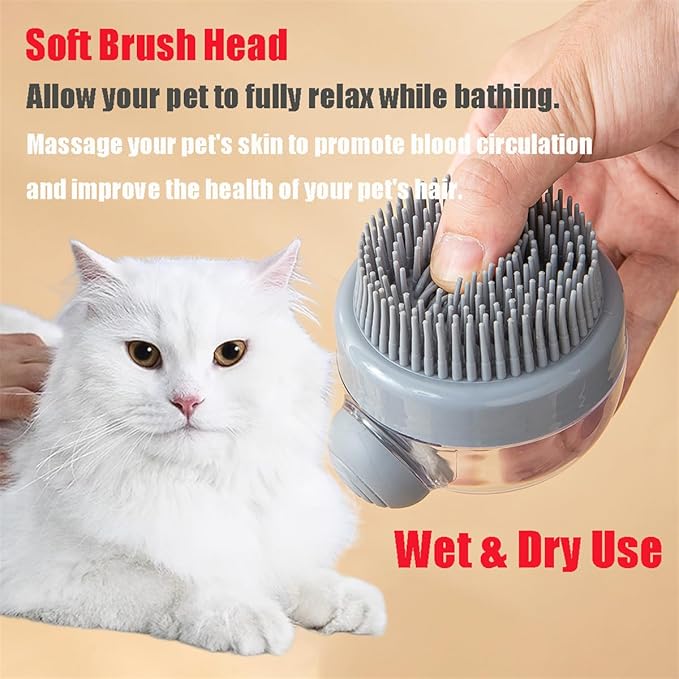 Dog Cat Bath Brush, Pet Shower Massage Brush with Soap Shampoo Dispenser, Pet Grooming Massage Rubber Multifunctional Pet Beauty Cleaning Brush Soft Bristle for Long Short Haired Dog Cat Shower, Gray