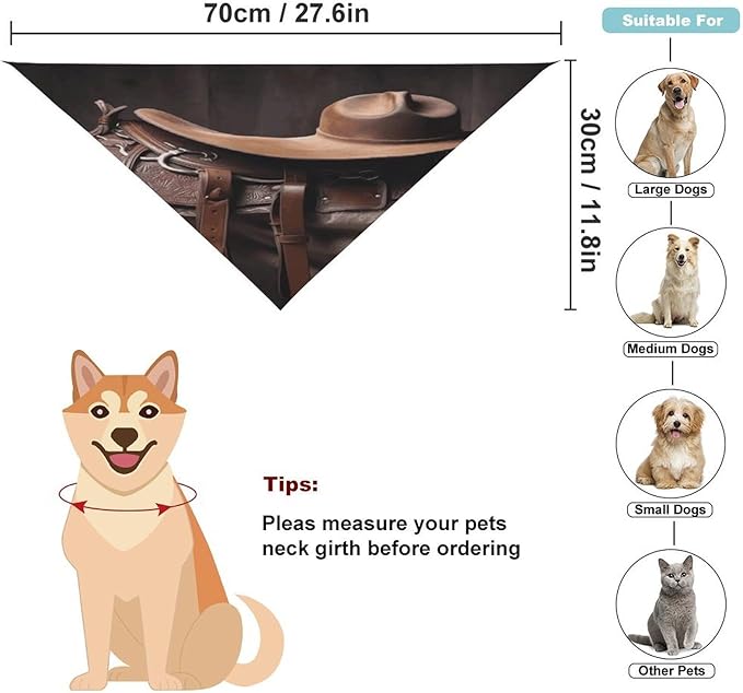 Dog Bandana Spring Pet Scarf Adjustable Triangle Horse Saddle with A Cowboy Hat Wild Printing Dog Bib Washable Polyester Puppy Bandana for Small Medium Large Dogs Cat Birthday Party Supplies