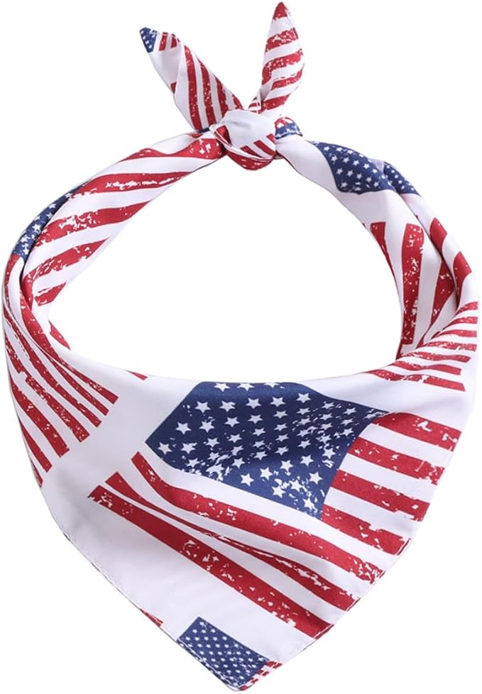 Kisangel Patriotic Pet Bandana and Bib with American Flag Print, Triangle Scarf for Dogs and Cats, Festival Dog Supplies for Independence Day Celebration