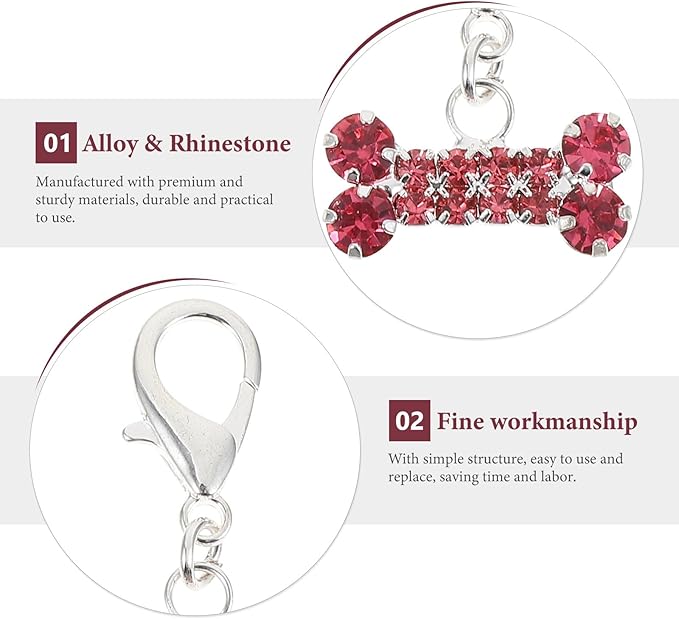 GALPADA 2pcs Rhinestone Bone Dog Collar Pendants Decorative Hanging Accessories for Pet Collars Pink and Blue Dog Cat Charm Ornaments for Pet Supplies