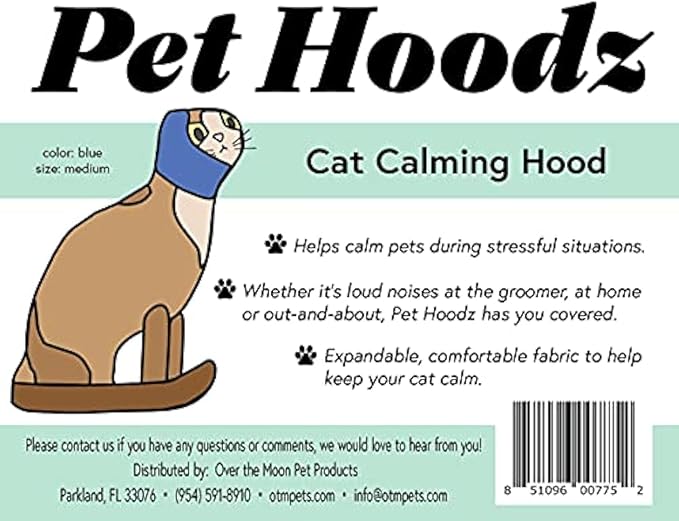 Pet Hoodz for Cats, Anxiety, Grooming, Ear Muffs, Cat Ear Protection, Calming, Ear Compression, Pet Hoodie, Cat Hoodie, Soft-Expandable Fabric for Cats, (Blue, MED)