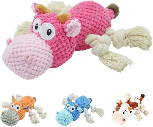Large Dog Squeaky Toys, 2026 New Stuffed Animal Dog Plush Toy for Puppy, Small, Middle, Large Dogs Daily Companionship (Cow Pink)