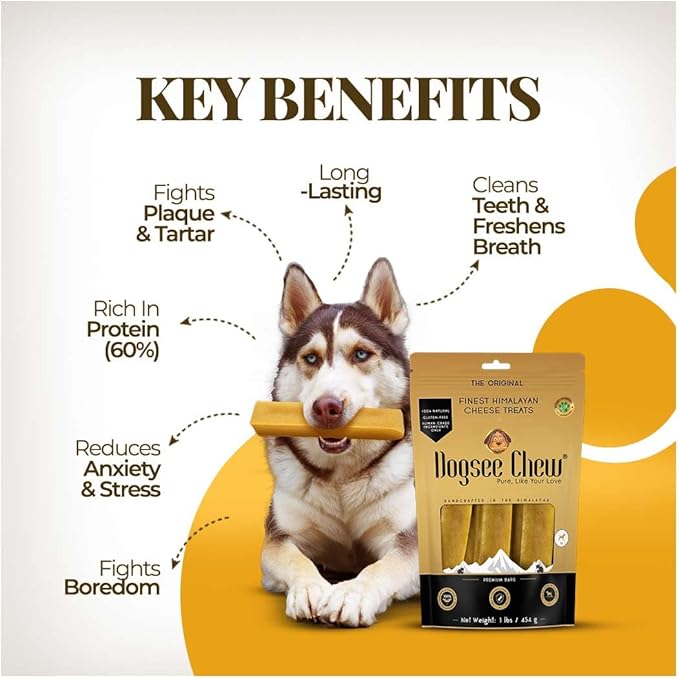 Dogsee Original Himalayan Yak Cheese Chews 1lb (XL - 3 Pieces) | Rawhide-Free | Long-Lasting | Fights Plaque & Tartar | Supports Dental Health