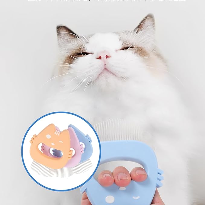 3pcs Pet Hair Brush Set with Silicone Handle Shell Comb for Cat and Dog Grooming Portable Reusable Kitten Brush for Indoor Fur Removal Includes Purple Blue and Yellow