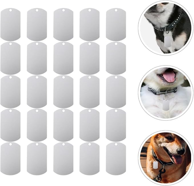 Kichvoe 25pcs Aluminum Dog Tags Blank Engraving Id Tags 38x25mm Silver Metal Pet Supplies for Dogs and Puppies Collar Accessories