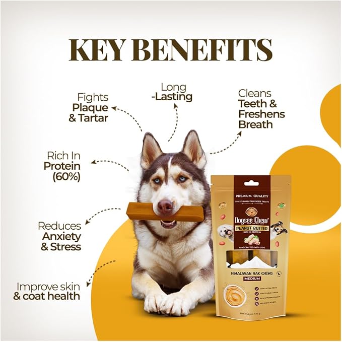Dogsee Himalayan Yak Chews with Peanut Butter (Monster- 3 Chews) | Support Muscle Growth in Dogs | Fight Plaque & Tartar | Dog Treats Healthy | Dog Chews for Teeth Cleaning