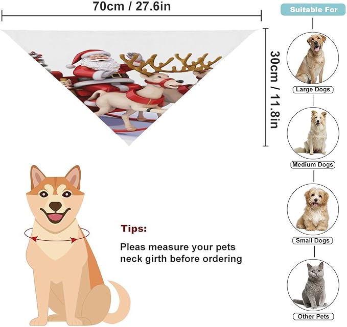 Dog Bandana Spring Pet Scarf Adjustable Triangle Santa Claus Reindeer Sled Printing Dog Bib Washable Polyester Puppy Bandana for Small Medium Large Dogs Cat Birthday Party Supplies